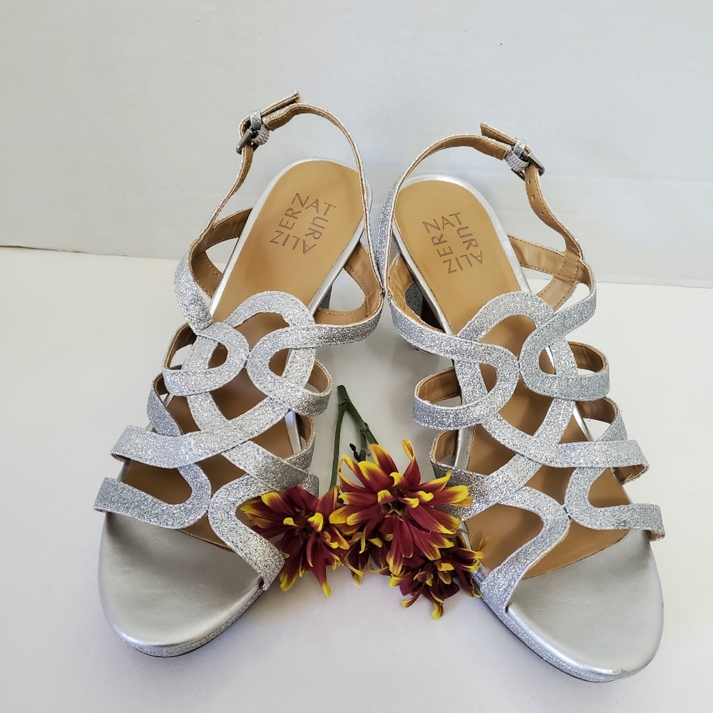 Naturalizer Silver Strappy Heels